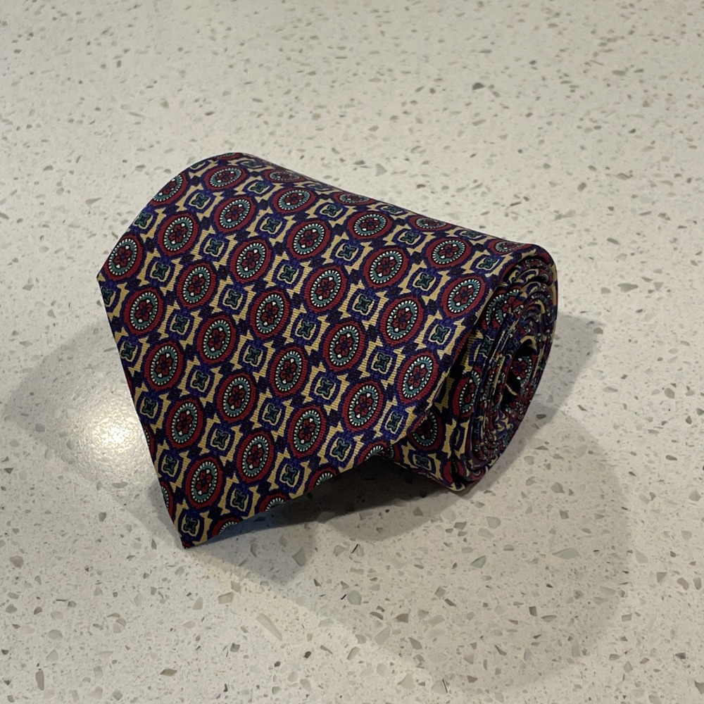 VTG Necktie Christian Dior Monsieur Geometric Multicolor 100% Silk Tie